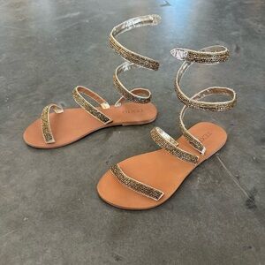 Gold Beaded Strappy Sandals